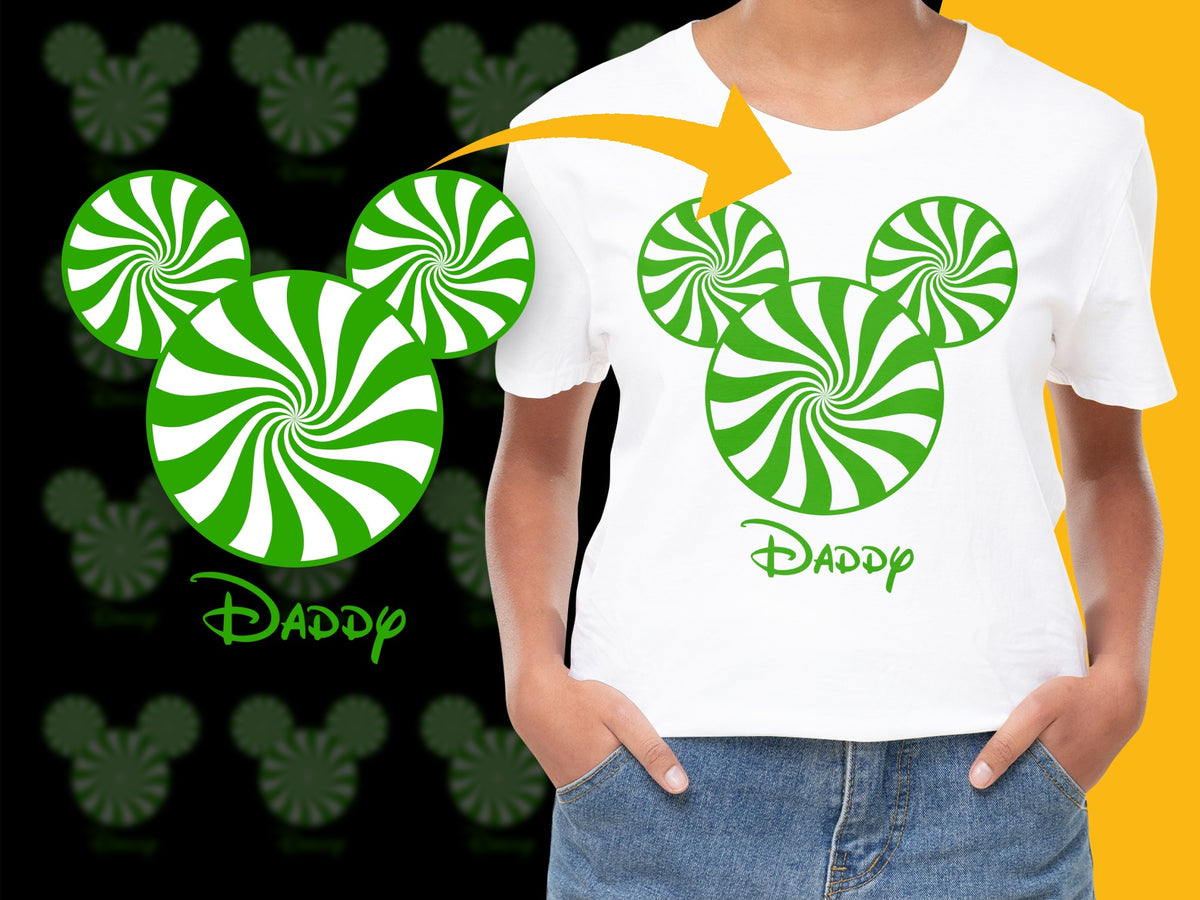 Kids Peppermint Swirl Mickey Mouse T-Shirt, Daddy Matching Disney Family Shirts, Holiday Apparel