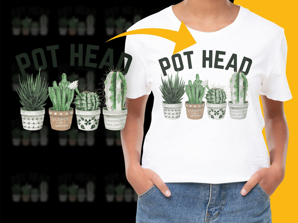 Pot Head Funny Cactus T-Shirt, Trendy Plant Lover Gift, Unisex White Graphic Tee, Casual Summer Outfit
