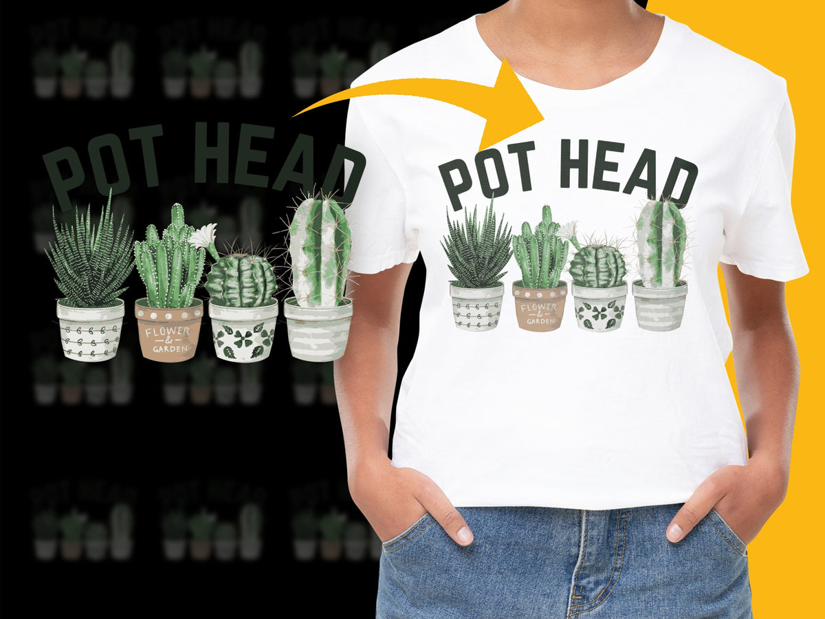 Pot Head Funny Cactus T-Shirt, Trendy Plant Lover Gift, Unisex White Graphic Tee, Casual Summer Outfit