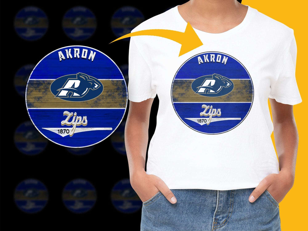 Akron Zips Logo T-Shirt, Vintage College Sports Wear, Blue and Gold, 1870 Graphic Tee for Fans and Alumni