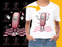 Load image into Gallery viewer, Retro Flip Phone Cartoon T-Shirt, Cute Call Me Baby Graphic Tee, Vintage Style Mobile Phone Design, Fun Novelty Shirt for Teens and Adults
