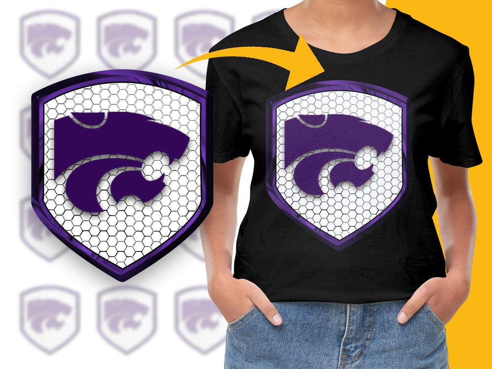 Purple Panther Logo T-Shirt, Hexagon Pattern Graphic Tee, Kids and Adults Casual Wear