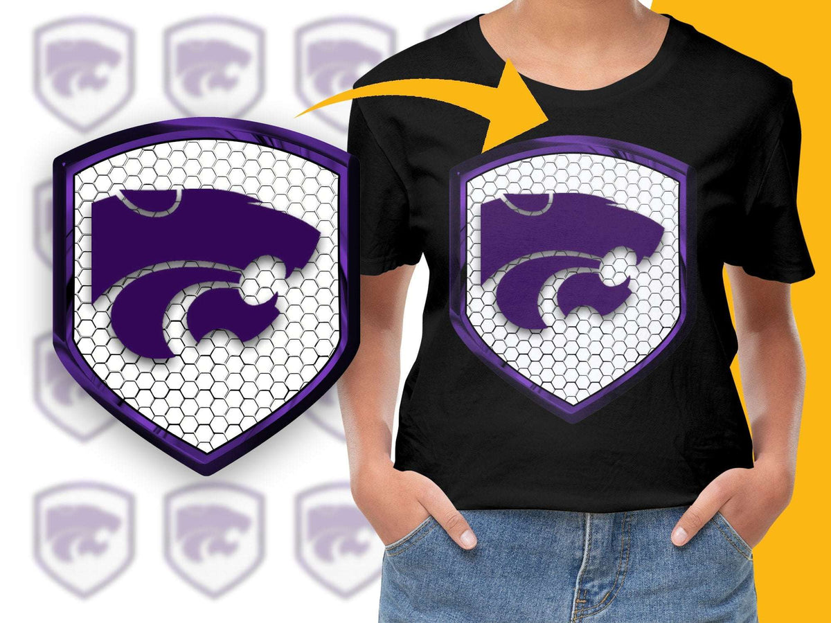 Purple Panther Logo T-Shirt, Hexagon Pattern Graphic Tee, Kids and Adults Casual Wear