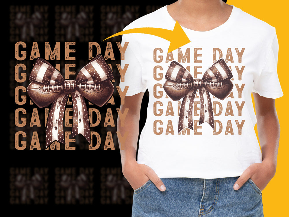 Game Day Football T-Shirt, Stylish Sports Tee, Women's Game Day Outfit, Brown Bow Graphic Top