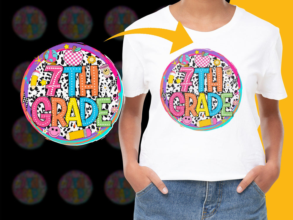 Colorful 7th Grade T-Shirt, Fun Back to School Tee for Kids, Vibrant Graphic Print Shirt for Seventh Graders, Youth Fashion