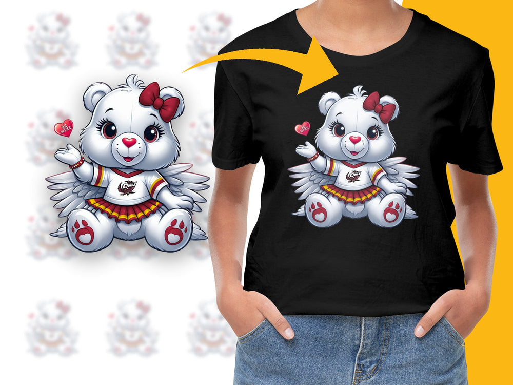 Cute Angel Bear Graphic T-Shirt, Cartoon Style Black Tee, Casual Streetwear, Unisex Clothing for All Ages