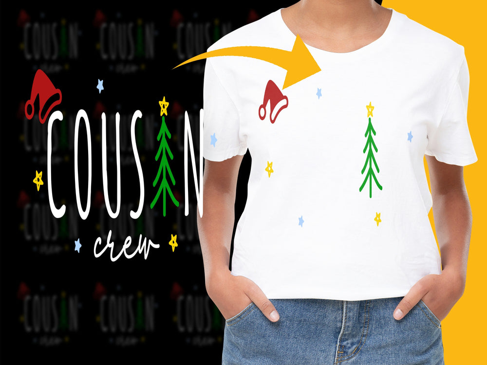 Cousin Crew Christmas T-Shirt, Family Holiday Tee, Festive Graphic Shirt, Unisex Adult and Kids Sizes