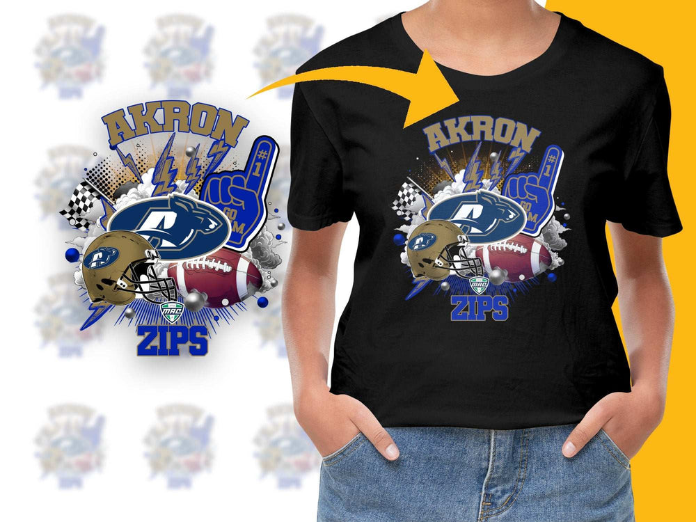 Akron Zips Football Graphic T-Shirt, College Sports Fan Apparel, Black Cotton Tee