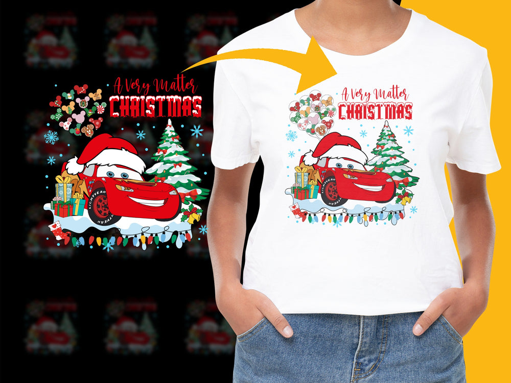 Kids Christmas T-Shirt, Festive Holiday Car Graphic Tee, Colorful Xmas Tree and Gifts Design, Unisex Children Clothing