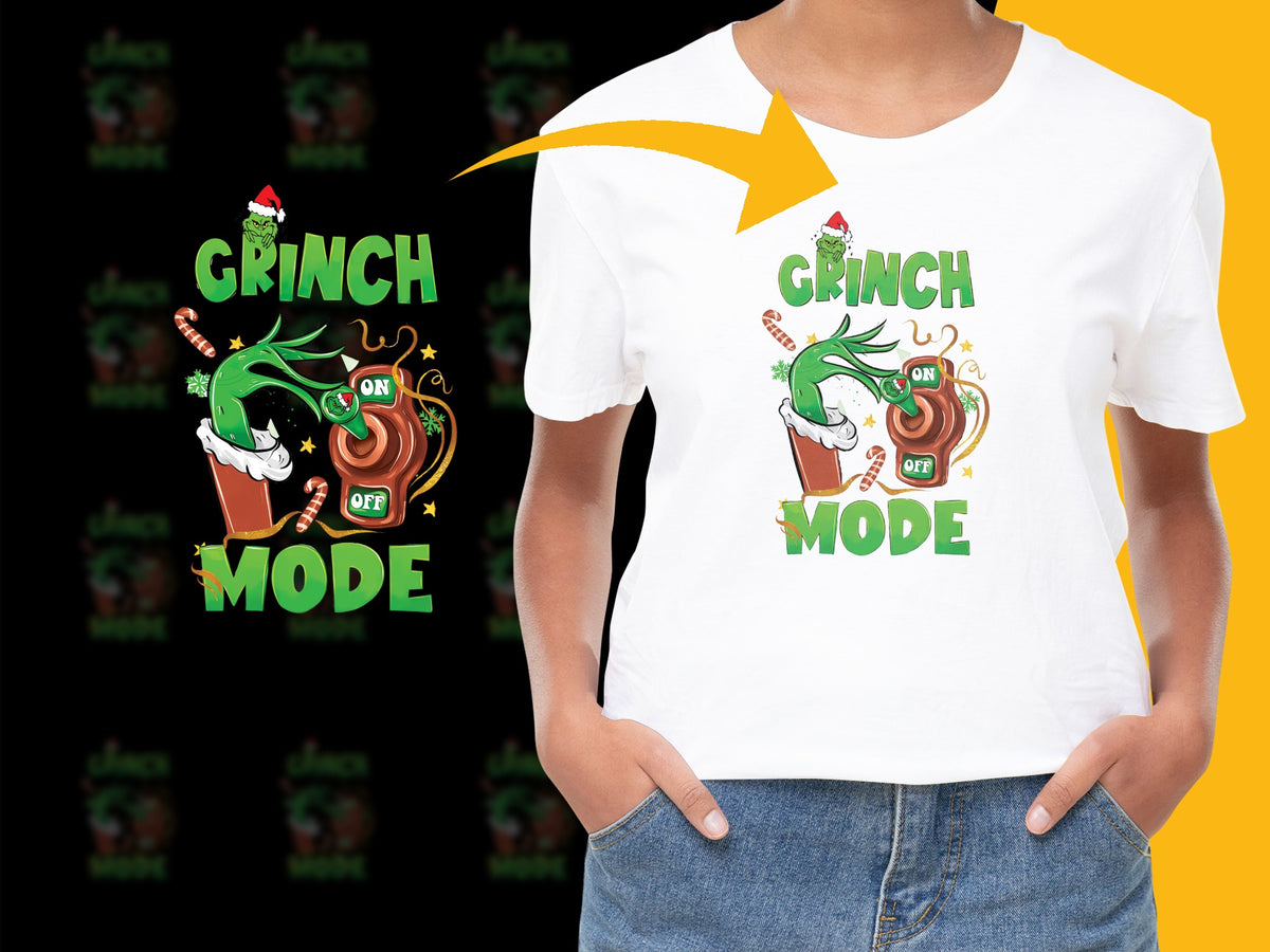 Grinch Mode Christmas T-Shirt, Funny Holiday Tee, Festive Green Graphic Top, Unisex Adult Clothing