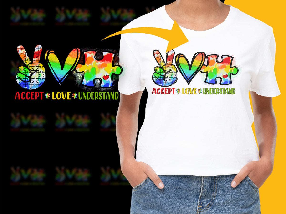 Colorful Autism Awareness T-Shirt, Accept Love Understand Puzzle Graphic Tee