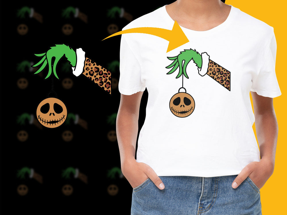 Halloween Themed T-Shirt, Pumpkin and Leopardskin Sleeve Design, Unisex Casual Wear