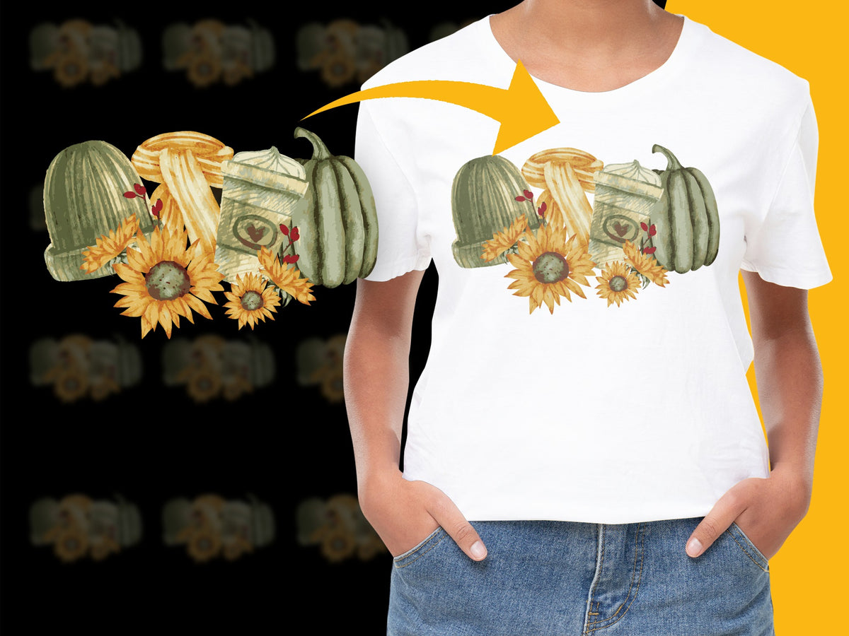 Women's Floral Pumpkin T-Shirt, Sunflower Autumn Graphics, Casual Fall Fashion Tee