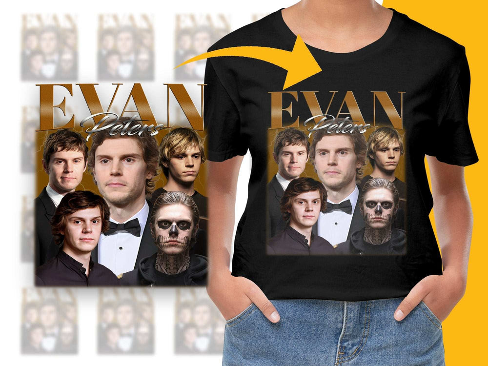 Evan Peters Fan T-Shirt, Collage of Movie Roles, Unique Graphic Tee, Gift for TV Series Lovers