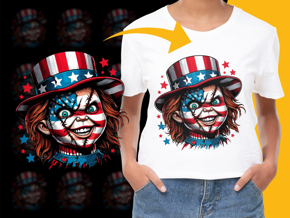 Patriotic Clown T-Shirt, American Flag Top Hat Design, Kids and Adults Casual Wear