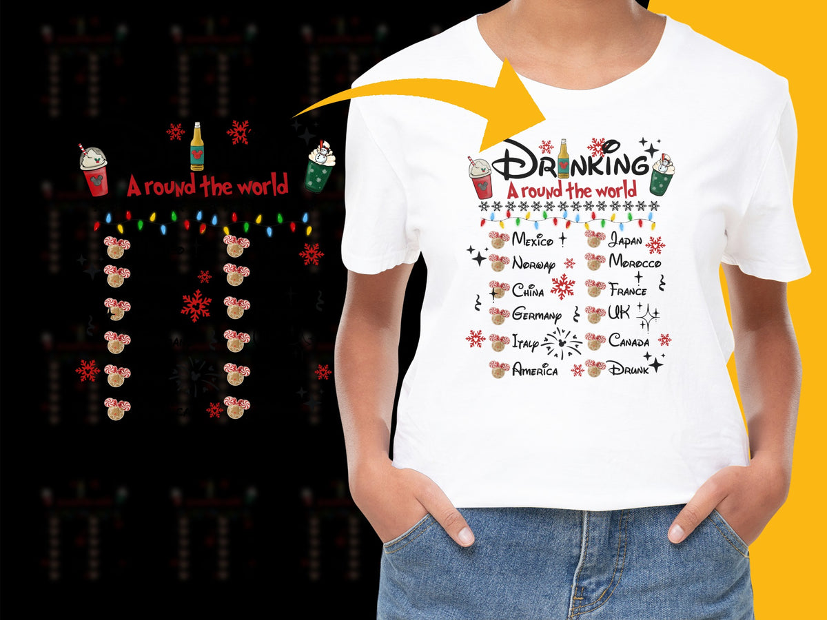 Drinking Around the World T-Shirt, Christmas Holiday Travel Shirt, Cultural Celebration Tee
