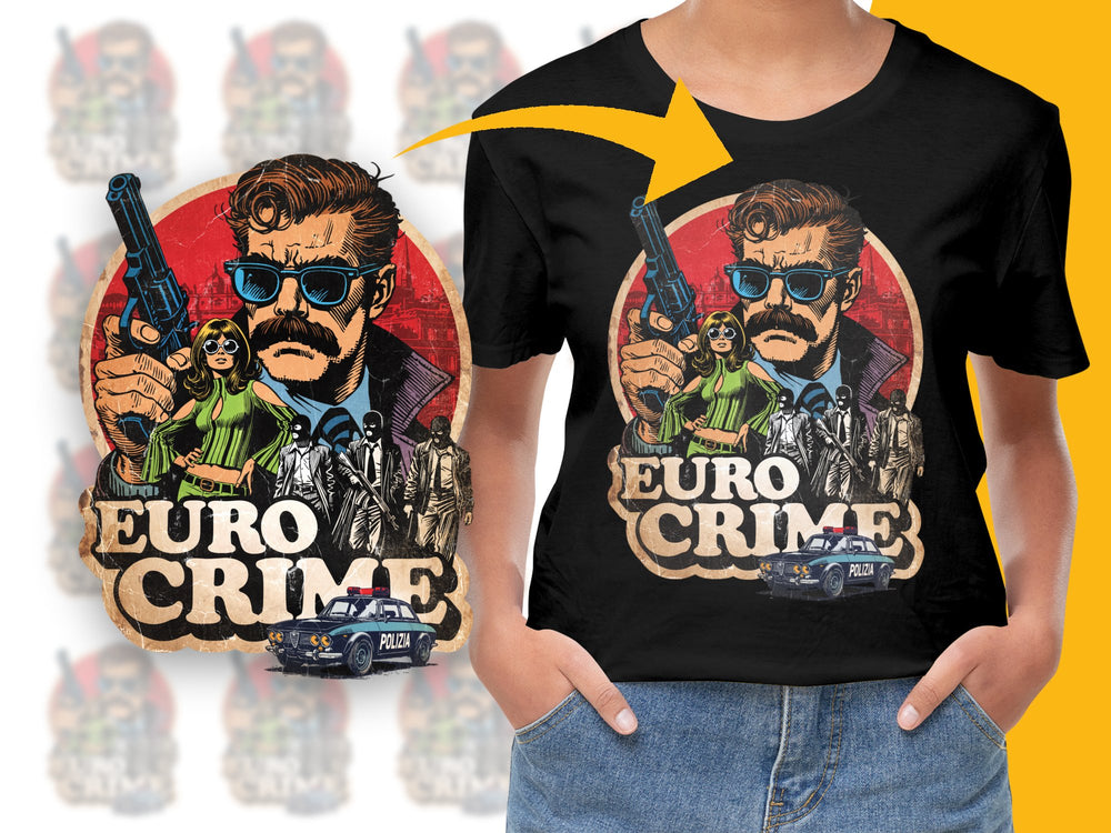 Euro Crime Movie Graphic T-Shirt, Vintage Police Action Film Design Tee, Retro Style Cotton Shirt for Movie Fans