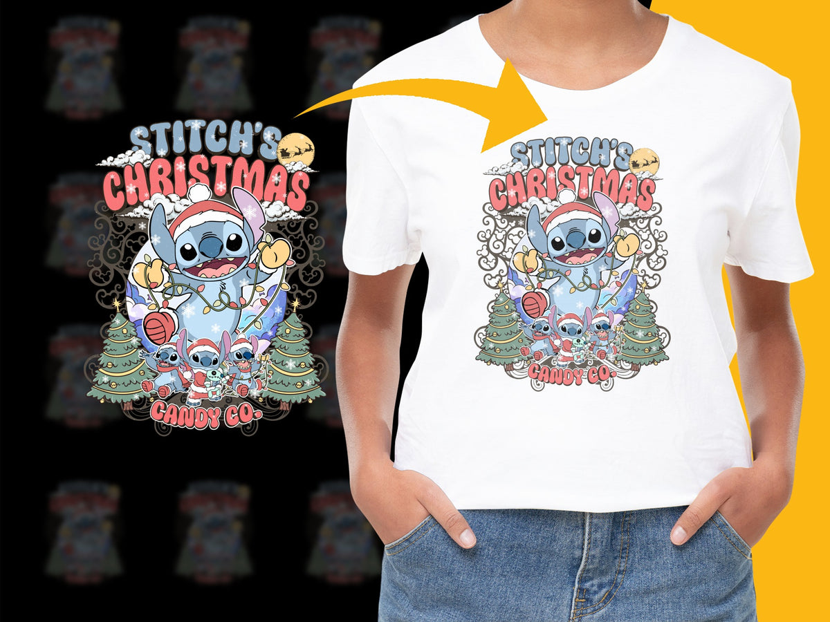 Kids Christmas T-Shirt, Stitch Candy Co Holiday Graphic Tee, Cartoon Character Festive Apparel