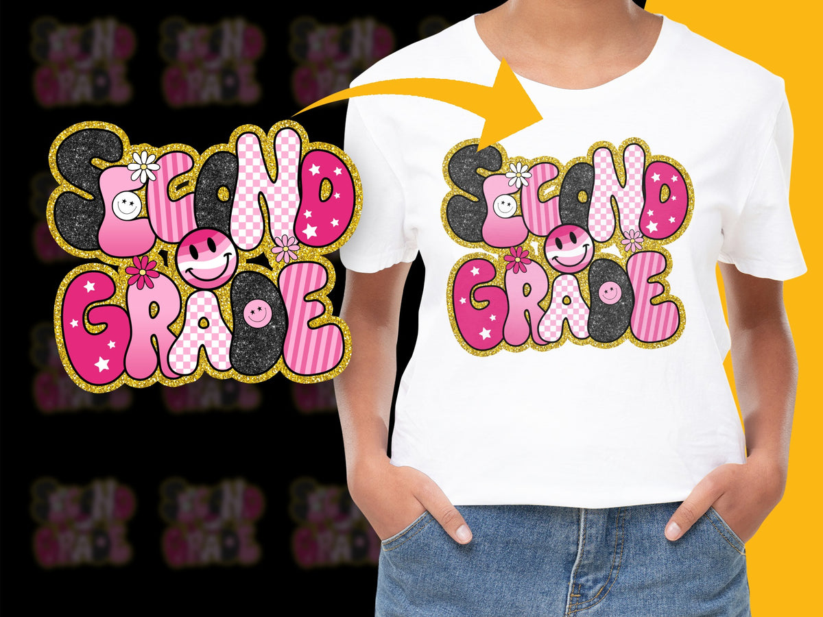 Second Grade T-Shirt, Cute Cow and Flowers Graphic, Kids School Tee, Pink and Black Colors