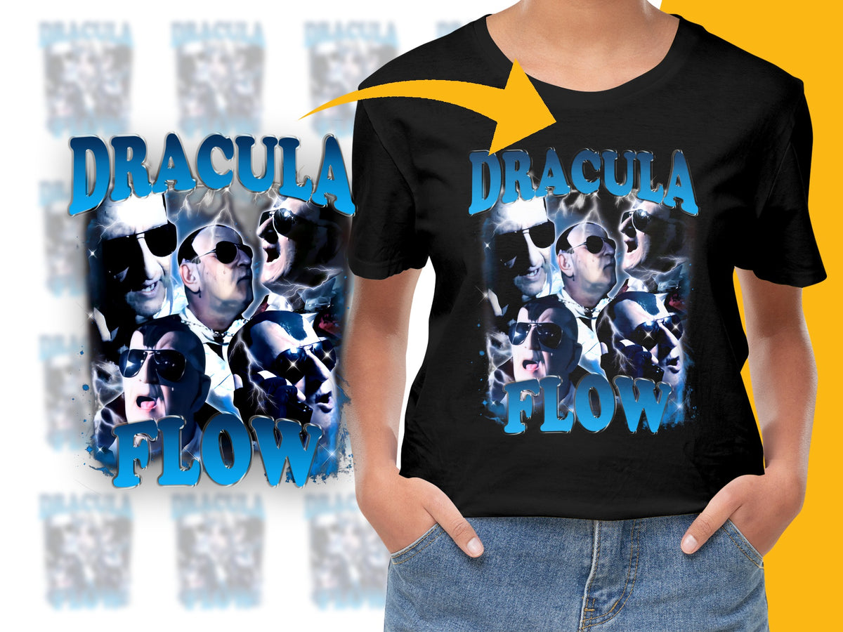 Dracula Flow Graphic T-Shirt, Cool Vampire Themed Tee, Trendy Gothic Black Shirt, Unique Hipster Fashion Top for All Sizes