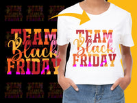 Load image into Gallery viewer, Team Black Friday T-Shirt, Colorful Typography Graphic Tee, Unisex Fashion Top for Holiday Shopping
