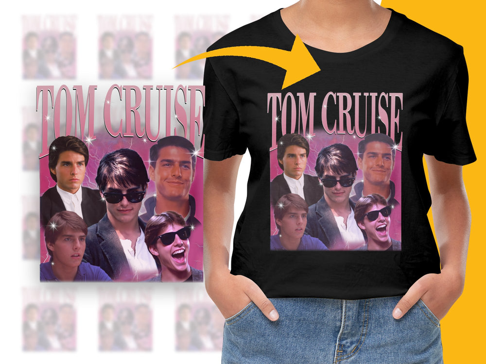 Vintage Tom Cruise Collage T-Shirt, Classic 80s Actor Print, Retro Movie Fan Apparel, Unisex Graphic Tee