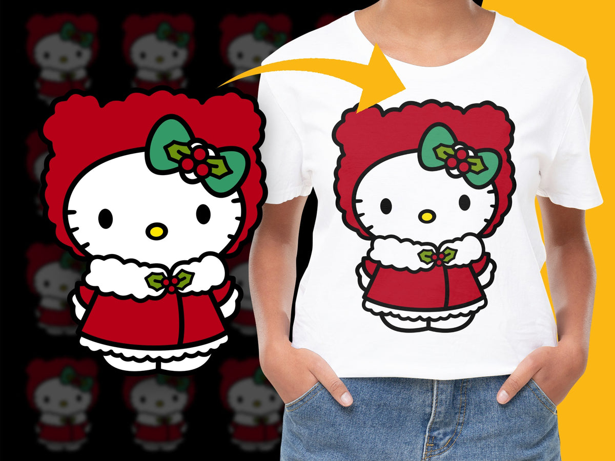 Hello Kitty Christmas T-Shirt, Festive Red Holiday Tee, Cute Cartoon Character Apparel for All Ages