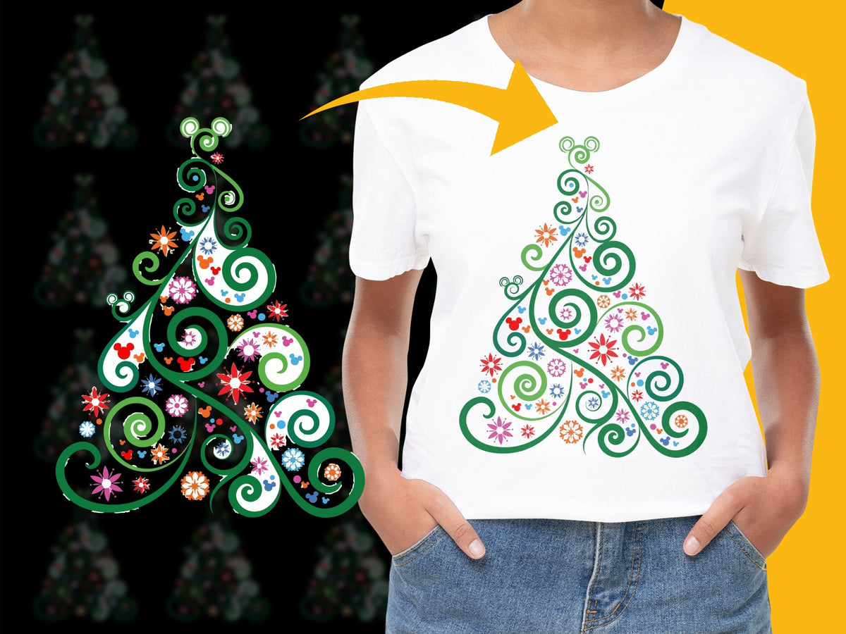 Women's Christmas Tree T-Shirt, Colorful Festive Holiday Tee, Graphic Whimsical Winter Apparel, Gifts for Her, Xmas Party Outfit