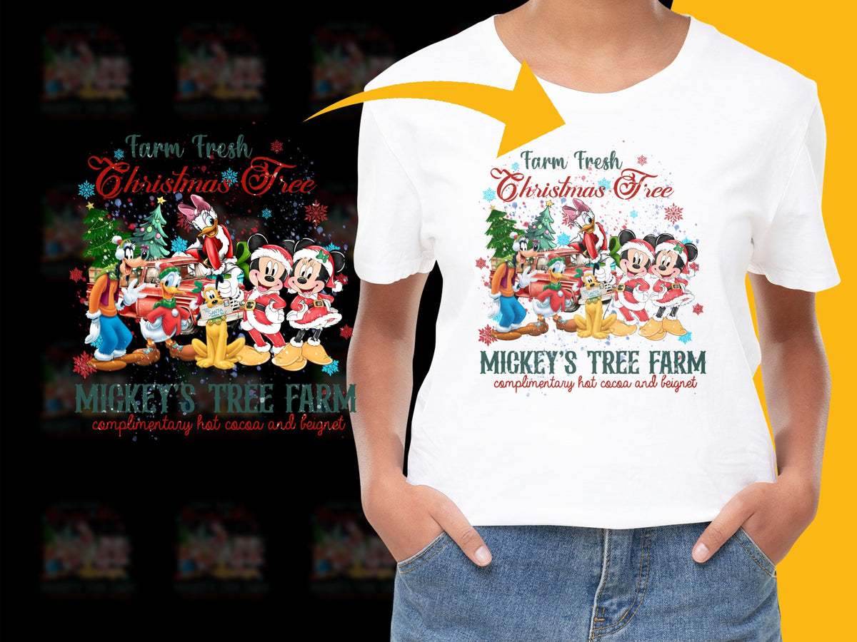 Disney Mickey's Tree Farm Christmas T-Shirt, Festive Holiday Graphic Tee for Kids and Adults