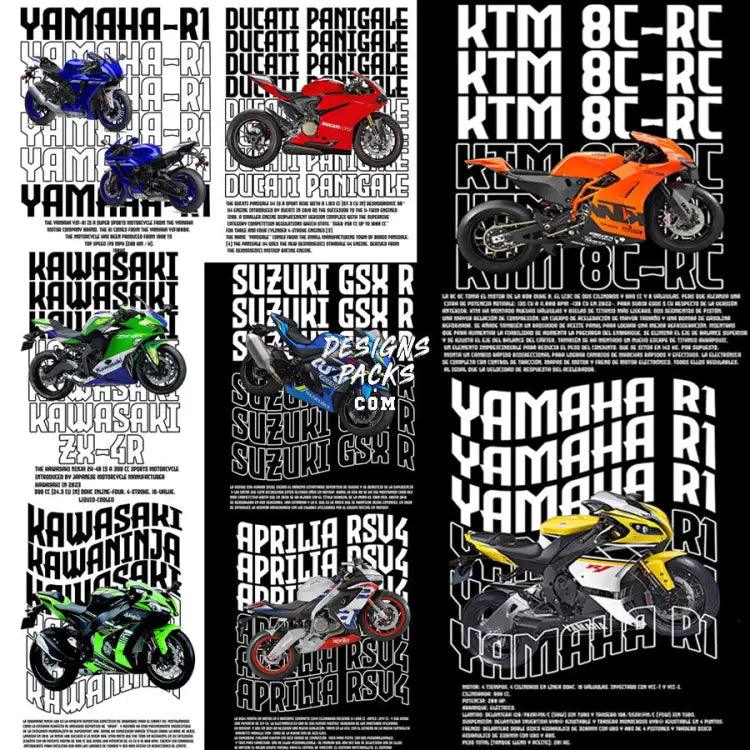 8 Bikes Streetwear Designs Bundle Png Psd