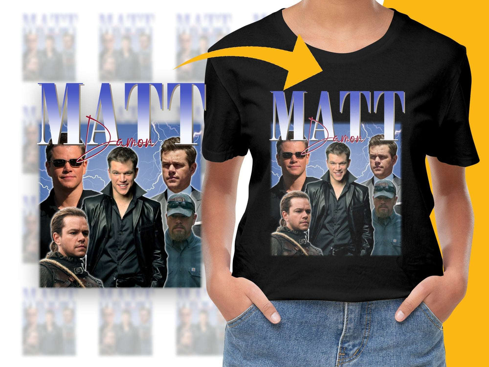 Matt Damon Tribute T-Shirt, Movie Star Graphic Tee, Actor Fan Gift, Unisex Black Cotton Shirt