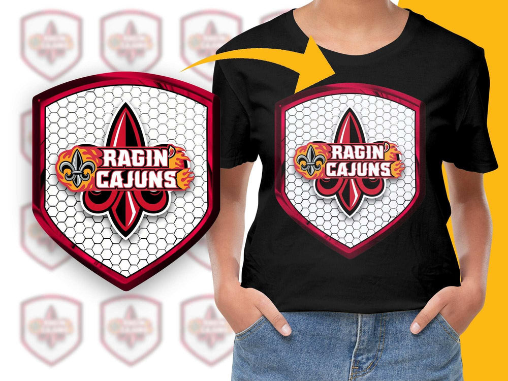 Ragin' Cajuns Graphic T-Shirt, Bold Red and Black Design, Casual Sportswear, Unisex Tee