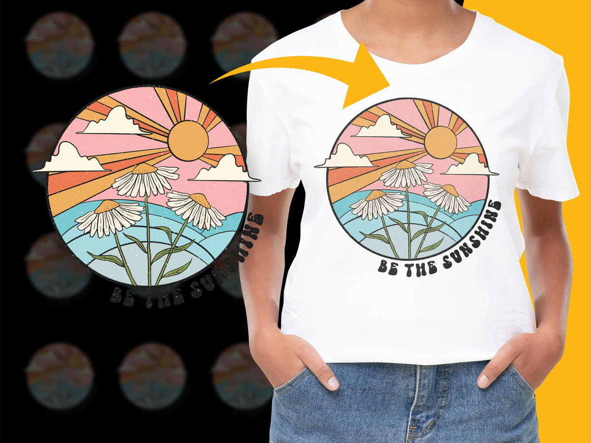 Retro Sunshine Daisy Graphic T-Shirt, Vintage Floral Print Tee, Aesthetic Summer Fashion Top, Colorful Nature Design Shirt