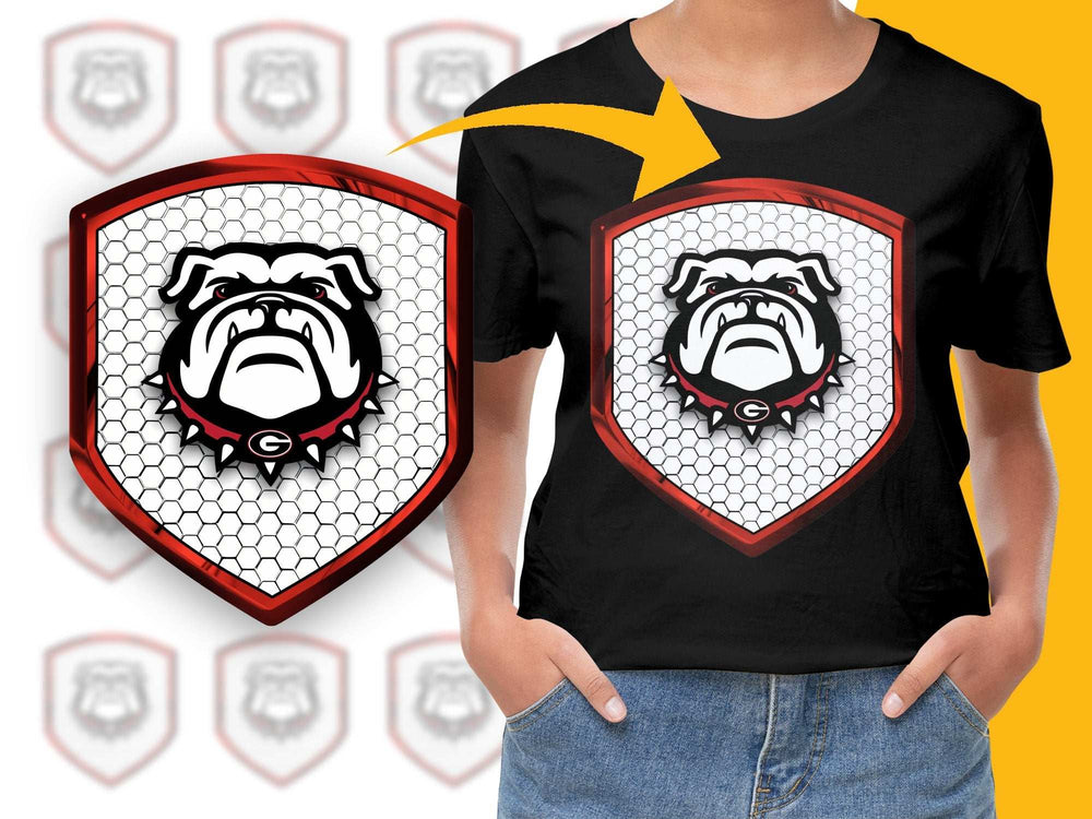 Kids Bulldog T-Shirt, Boys Black Graphic Tee, School Casual Wear, Animal Shield Design, Youth Sizes
