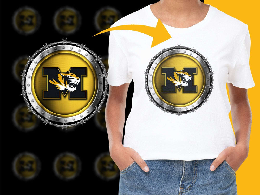Kids Sports Logo T-Shirt, Yellow Black Tiger Emblem, Casual Graphic Tee, Boys Girls School Spirit Wear