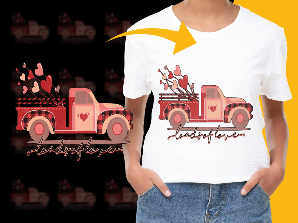 Valentine's Day T-Shirt, Love Truck Graphic Tee, Hearts and Vintage Truck Design, Romantic Gift Idea