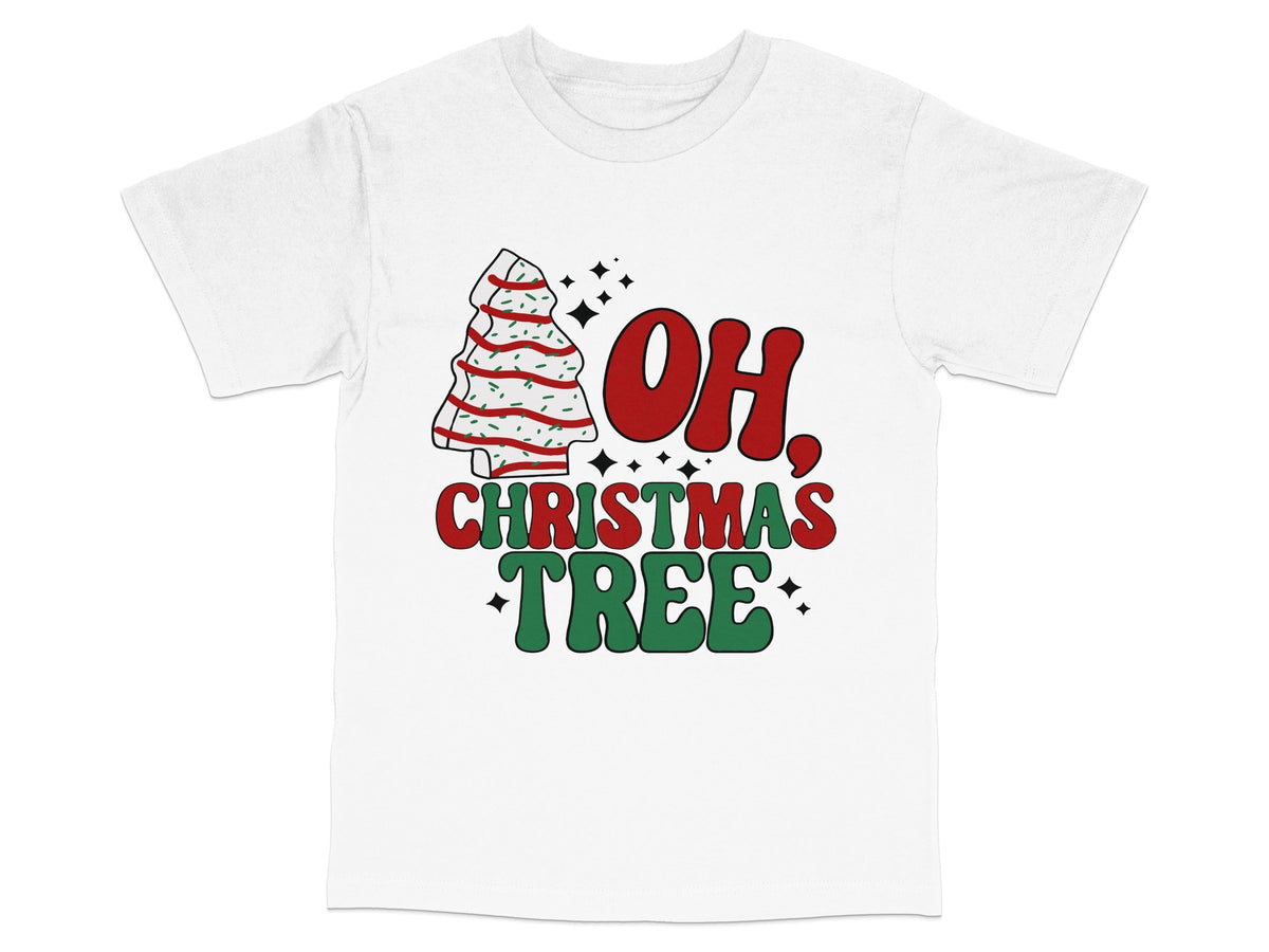 Oh Christmas Tree T-Shirt, Festive Holiday Graphic Tee, Red Green White, Unisex Adult Clothing