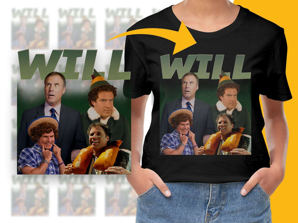 Will Ferrell Comedy Movie Collage T-Shirt, Funny Actor Graphic Tee, Unisex Film Fan Apparel