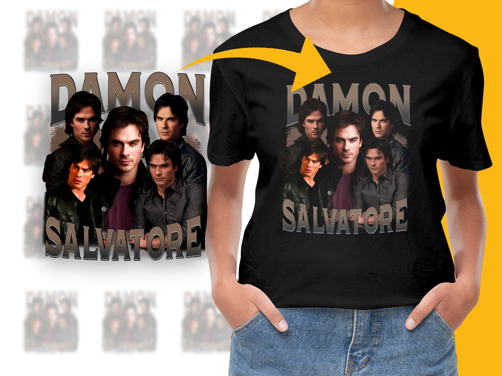 Damon Salvatore T-Shirt, Vampire Diaries Fan Merch, Graphic Tee for Men and Women, Multiple Faces Design
