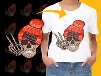 Load image into Gallery viewer, Freezing to Death Skull Graphic T-Shirt, Unisex Cotton Tee, Trendy Halloween Style, Bold Statement, Red Beanie Design