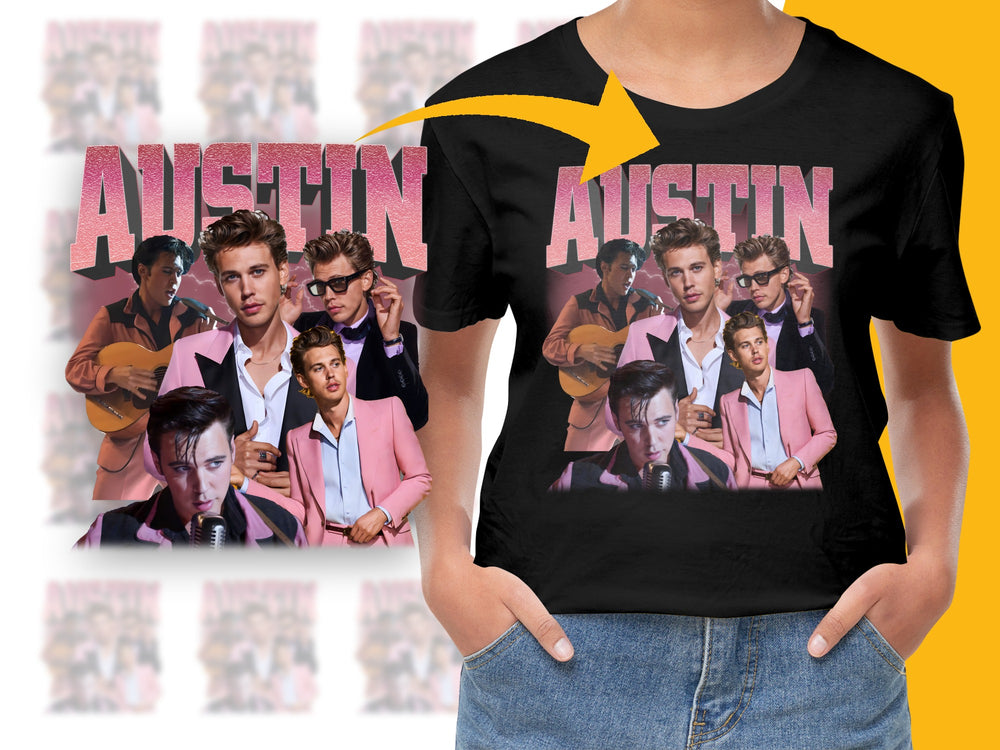 Retro Pop Art Austin Graphic T-Shirt, Vintage Style Collage, Cool Pink Jacket Design, Casual Wear