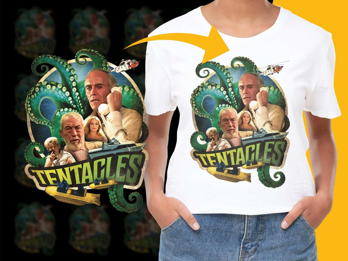 Fantasy Octopus Graphic T-Shirt, Vintage Movie Poster Style, Unisex Tee, Unique Illustration, Bold Colors, Gift Idea