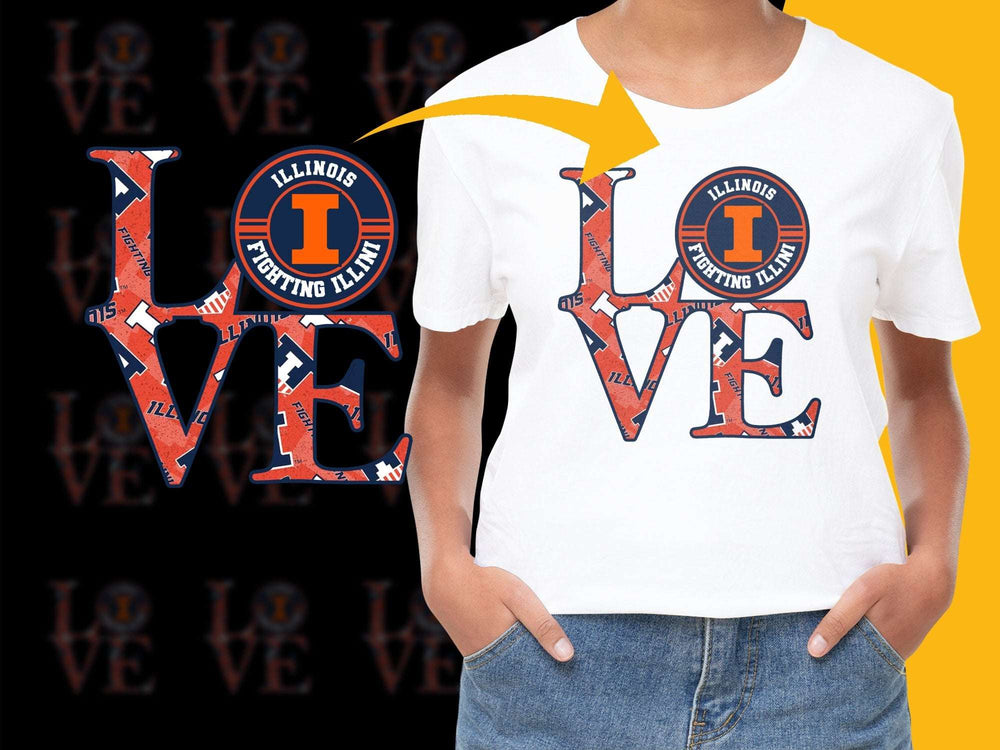 Illinois Love Graphic T-Shirt, College Team Pride Tee, Orange Blue Sports Fan Apparel, Casual Wear