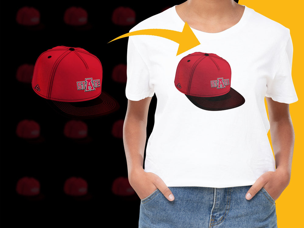 Trendy Red Baseball Cap with Black Brim, State Logo Design, Adjustable Strap, Unisex Fashion Hat