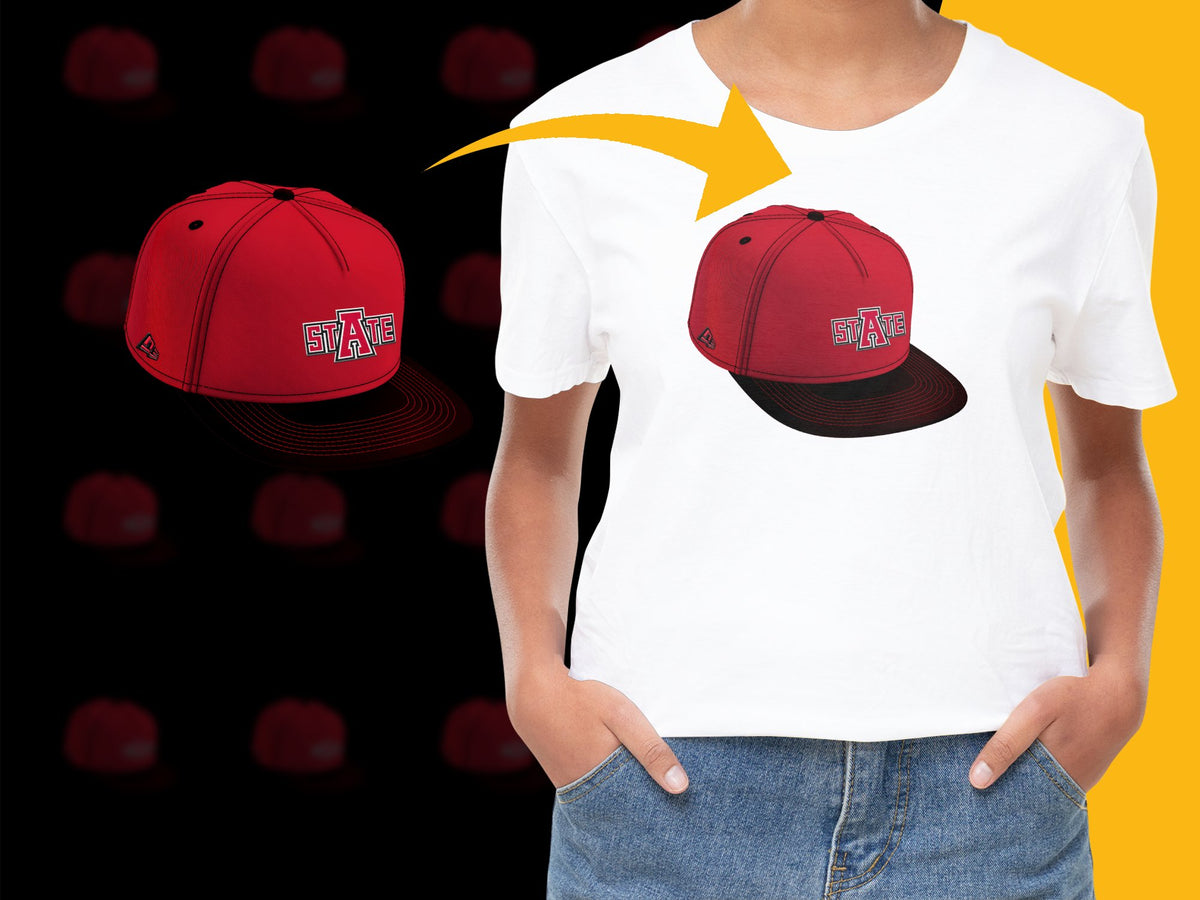 Trendy Red Baseball Cap with Black Brim, State Logo Design, Adjustable Strap, Unisex Fashion Hat