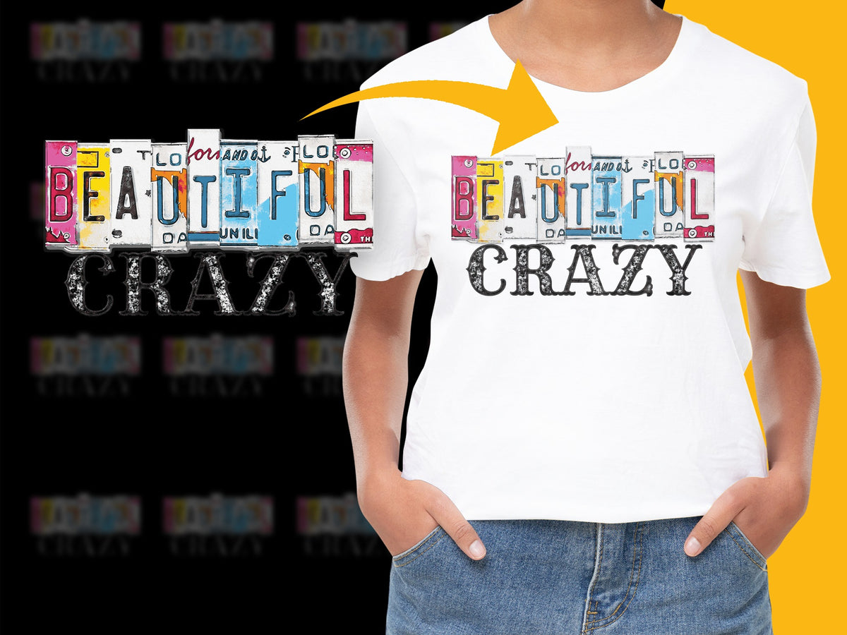 Women's Funky 'Beautiful Crazy' Graphic Tee, Colorful Letter Print T-Shirt, Unique Casual Streetwear Tops