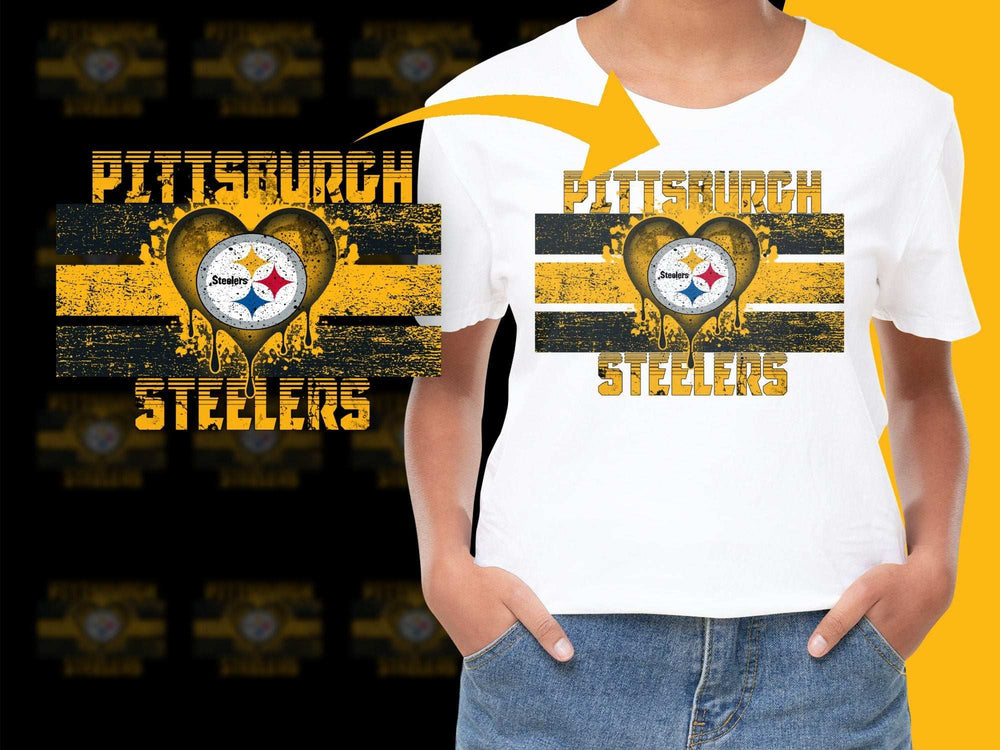 Pittsburgh Steelers T-Shirt, Vintage Logo, Grunge Heart Design, Football Fan Gear, Unisex White Tee
