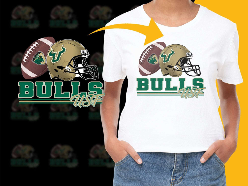 USF Bulls Football T-Shirt, Vintage Sports Tee, College Team Apparel, Graphic Helmet Design, Fan Gift