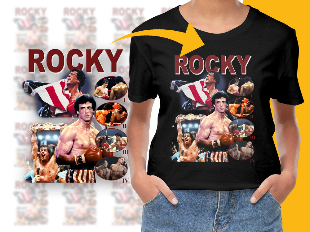 Rocky Movie Collage T-Shirt, Vintage Boxing Film Graphic Tee, Sylvester Stallone Fans