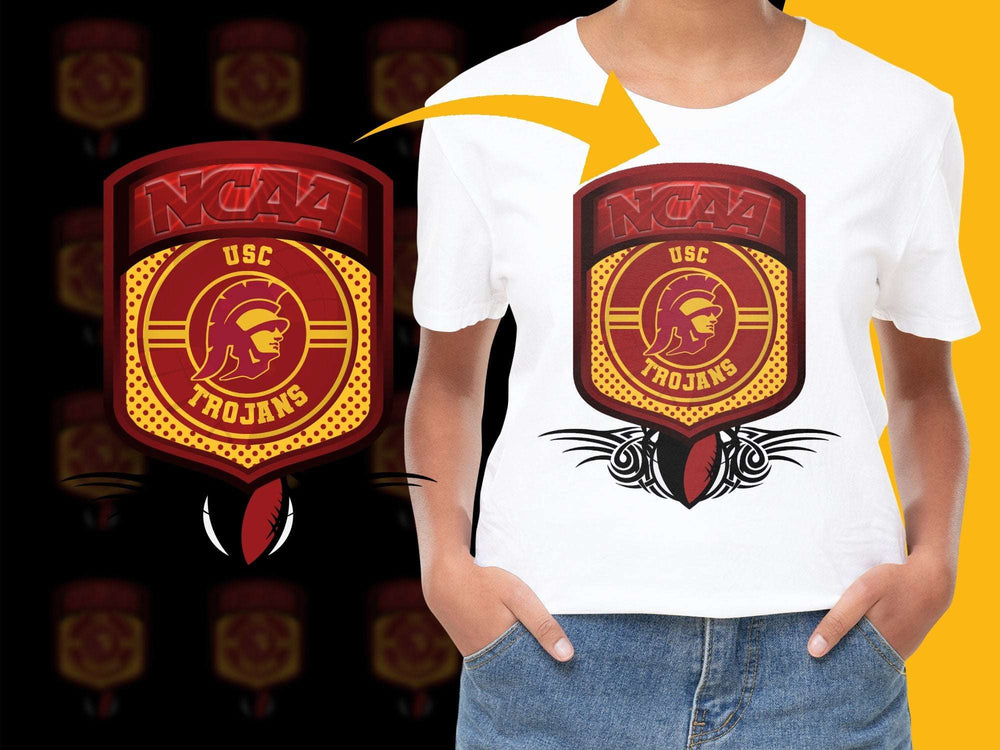 NCAA USC Trojans Logo T-Shirt College Sports Fan Gear Graphic Tee Red Yellow